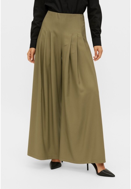 Pantalón palazzo verde oliva mujer | Tiro alto y fluido | Bluwer