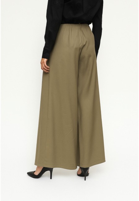 Pantalón palazzo verde oliva mujer | Tiro alto y fluido | Bluwer 2