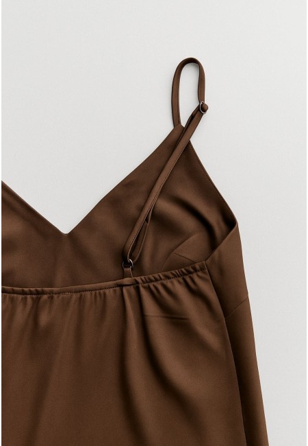 Top de gasa marrón chocolate mujer – tirantes regulables (S-L)