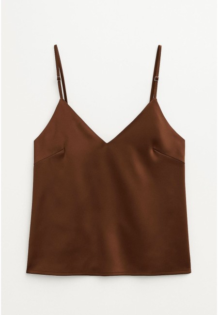 Top de gasa marrón chocolate mujer – tirantes regulables (S-L)