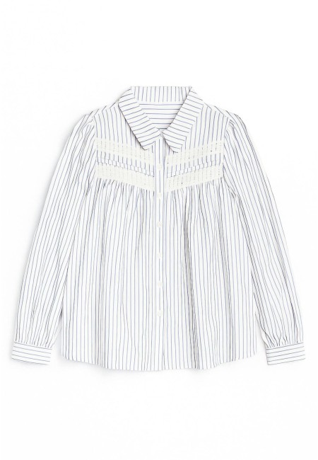 Camisa de rayas azul con encaje y botones | Bluwer