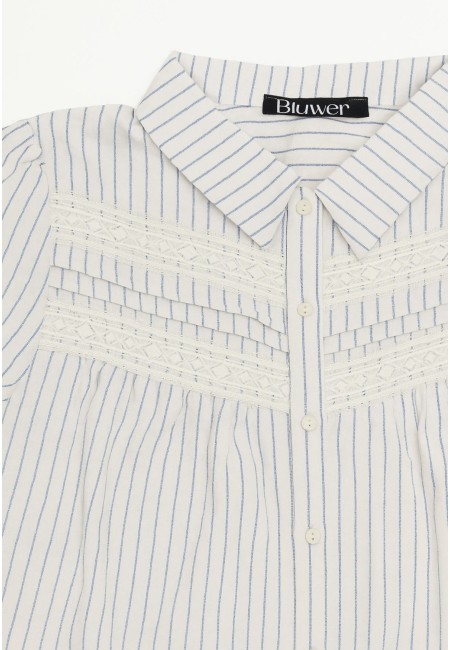 Camisa de rayas azul con encaje y botones | Bluwer