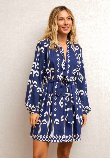 Vestido camisero azul estampado mujer  | Bluwer