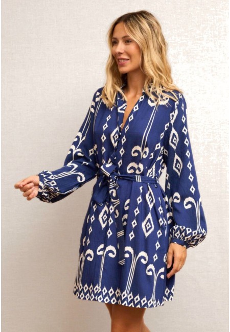 Vestido camisero azul estampado mujer  | Bluwer