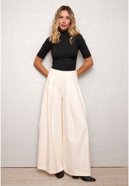 Pantalón palazzo blanco mujer elegante para trabajar | Bluwer 2