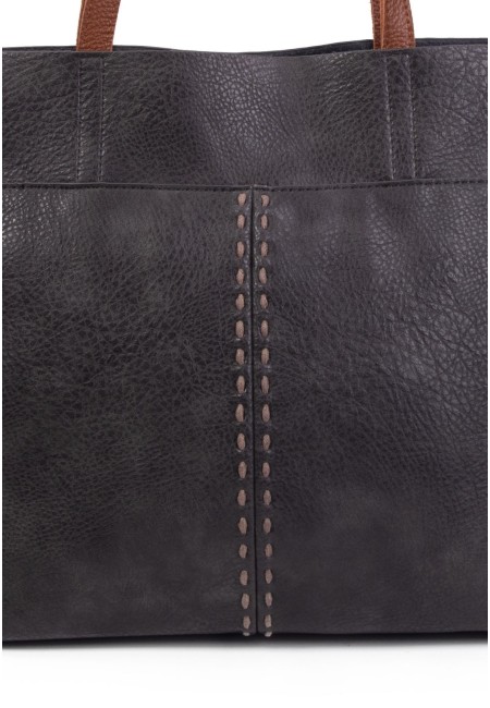 Bolso shopper grisáceo con asas marrones 2