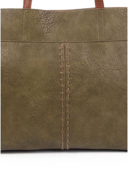 Bolso shopper grisáceo con asas marrones | Bluwer