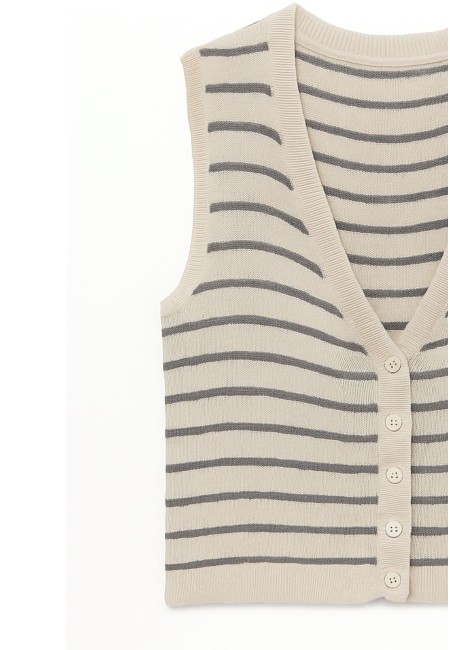 Chaleco de punto beige con rayas grises | Bluwer