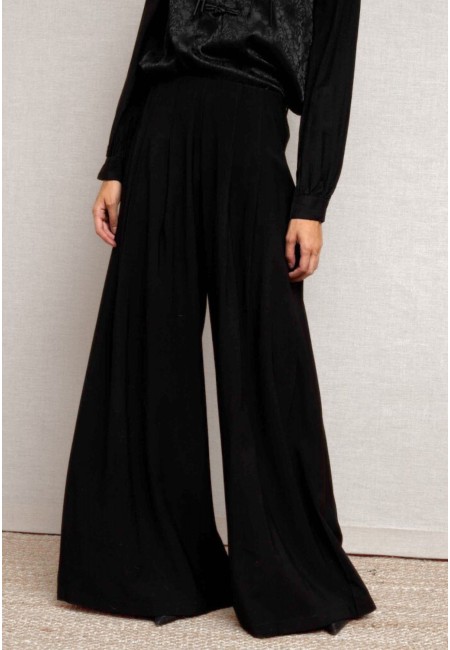 Pantalón ancho de lino negro mujer elegante y versátil | Bluwer