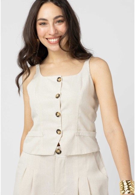 Conjunto chaleco y pantalón beige de mujer | Bluwer