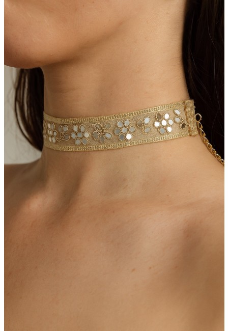 Choker artesanal dorado con espejitos 2