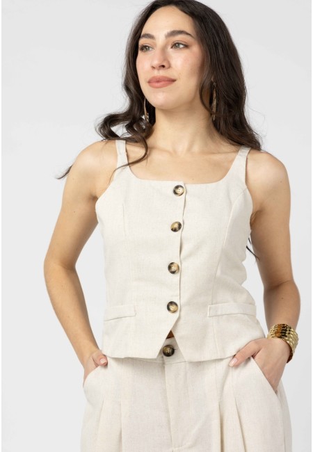 Conjunto chaleco y pantalón beige de mujer | Bluwer
