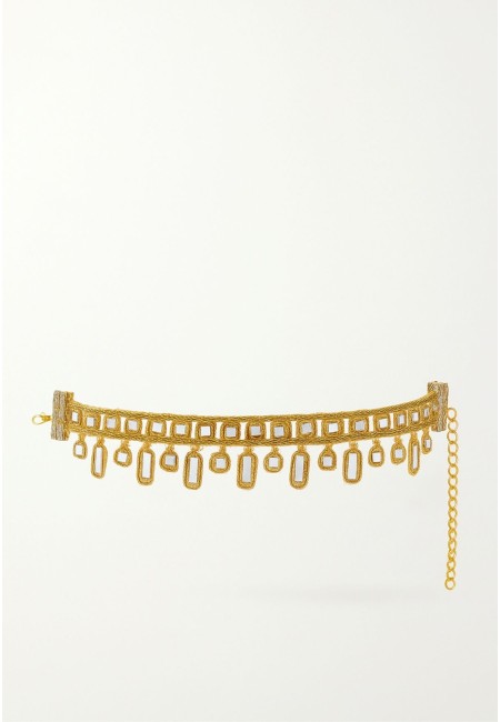 Choker dorado artesanal con espejitos bordados colgantes