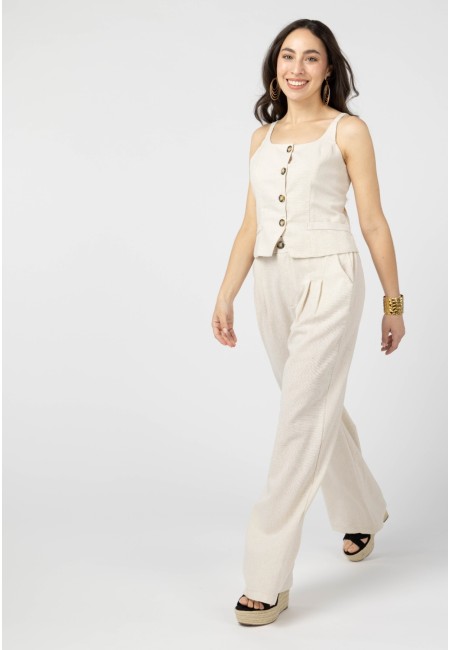 Conjunto chaleco y pantalón beige de mujer | Bluwer