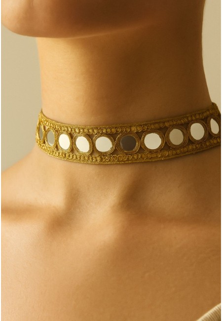 Choker dorado artesanal con espejos circulares | Bluwer