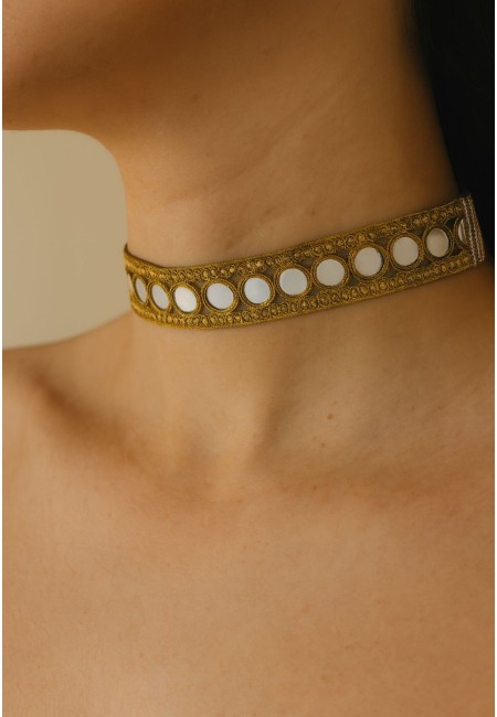 Choker dorado artesanal con espejos circulares | Bluwer