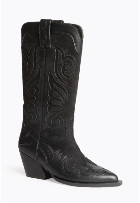 Botas cowboy chocolate mujer con bordados y tacón medio | Bluwer