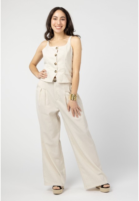 Conjunto chaleco y pantalón beige de mujer | Bluwer
