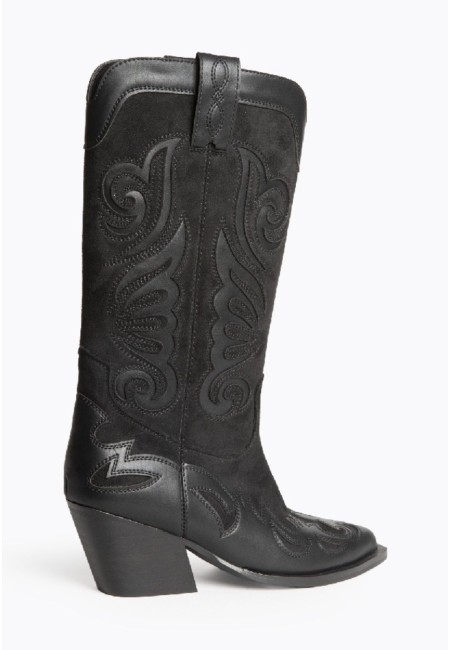 Botas cowboy negras mujer con tacón medio y bordados | Bluwer 2