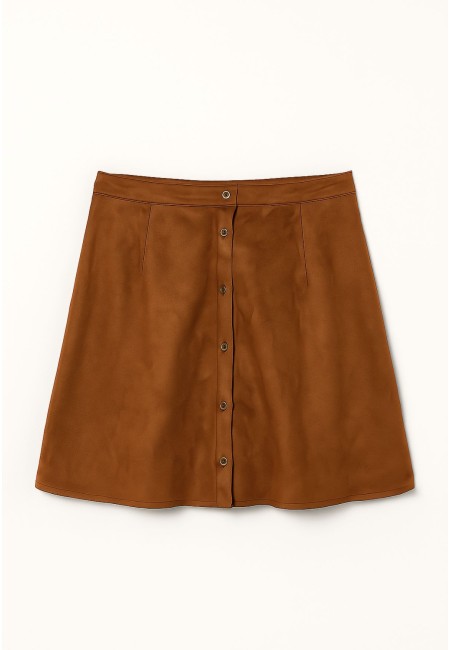 Falda marrón abotonada efecto ante con botones desmontables | Bluwer