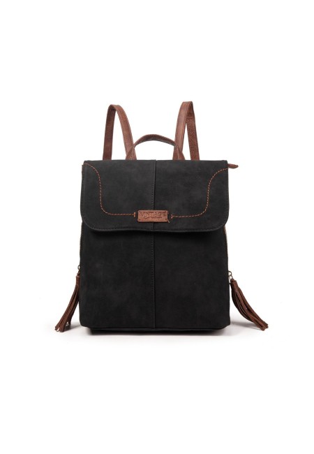 Mochila negra efecto antes y costuras marrones