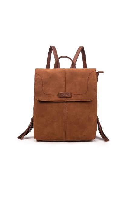 Mochila marrón efecto ante con cremalleras laterales y solapa | Bluwer