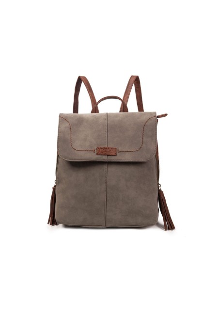 Mochila gris efecto ante con cremalleras laterales y solapa | Bluwer