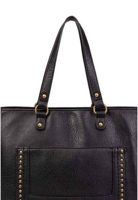 Bolso negro mujer con tachuelas y correa étnica | Bluwer