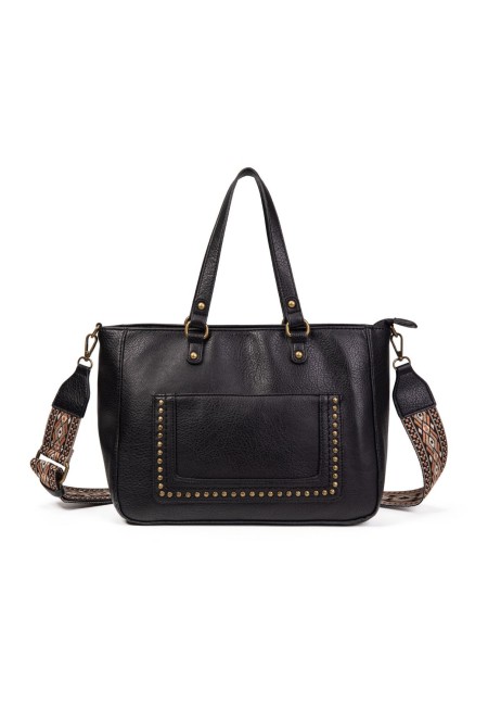 Bolso negro mujer con tachuelas y correa étnica | Bluwer