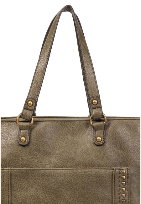 Bolso verde oliva mujer con tachuelas y correa étnica| Bluwer
