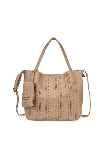 Bolso beige trenzado con tachuelas | Bluwer