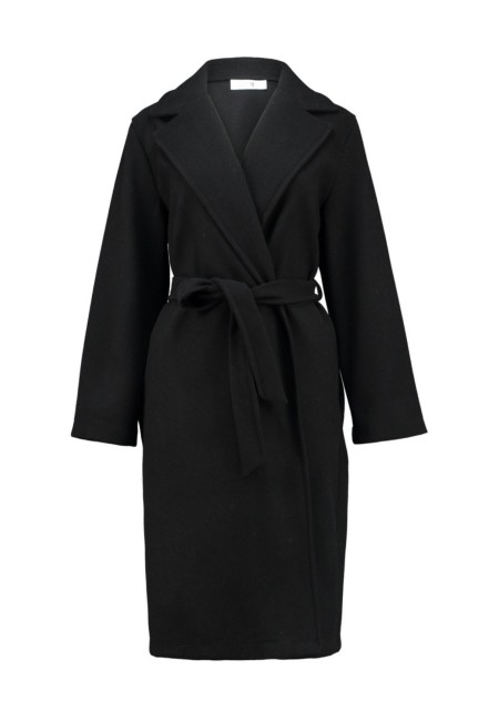 Abrigo negro mujer de paño con cinturón | Bluwer