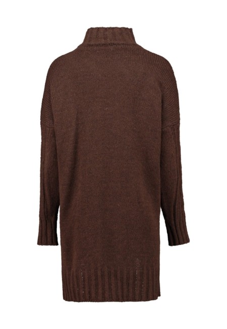 Vestido marrón de punto trenzado con cuello vuelto | Bluwer