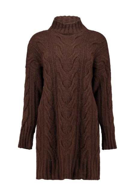 Vestido marrón de punto trenzado con cuello vuelto | Bluwer 2