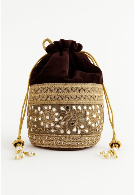 Bombonera bordada dorada en terciopelo marrón | Bluwer