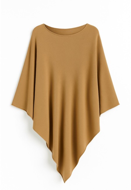 Capa de punto camel cuello barco amplia | Bluwer
