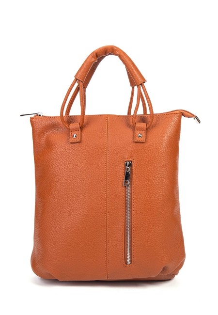 Mochila shopper camel polipiel suave con asas y cremalleras | Bluwer