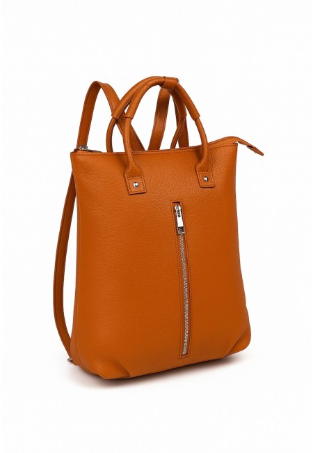 Mochila shopper camel polipiel suave con asas y cremalleras | Bluwer