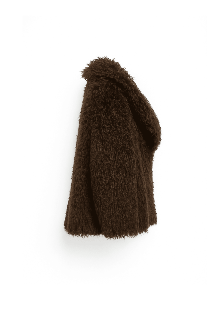 Abrigo de pelo rizado marrón talla amplia para mujer | Bluwer