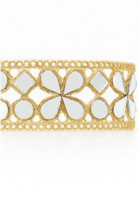 Choker ancho dorado con espejitos en forma de flor y cierre ajustable | Bluwer