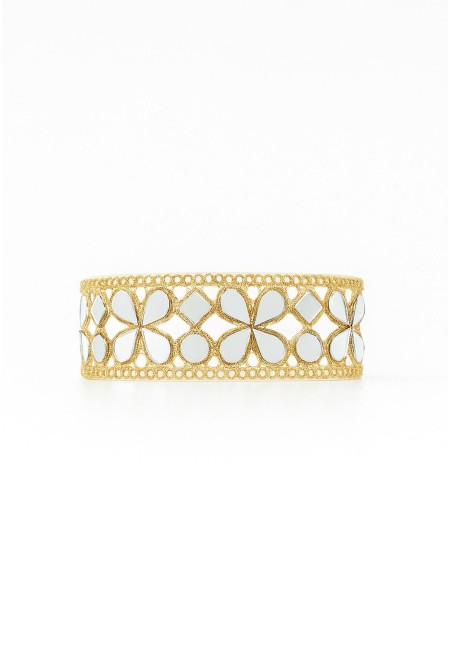 Choker ancho dorado con espejitos en forma de flor y cierre ajustable | Bluwer