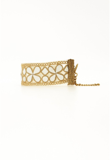 Choker ancho dorado con espejitos en forma de flor y cierre ajustable | Bluwer