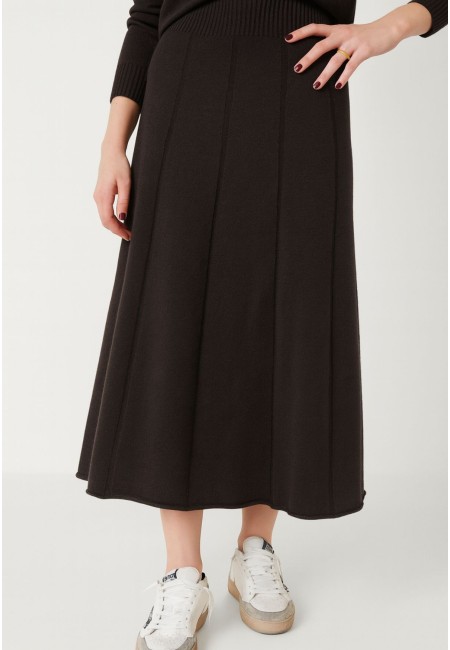 Falda de punto midi chocolate mujer | Bluwer