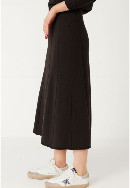 Falda de punto midi chocolate mujer | Bluwer 2