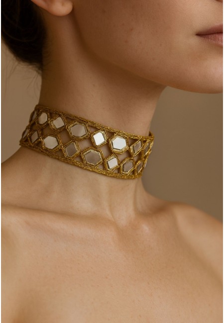 Choker artesanal dorado con cristales bordados | Bluwer