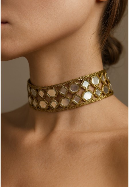 Choker artesanal dorado con cristales bordados | Bluwer