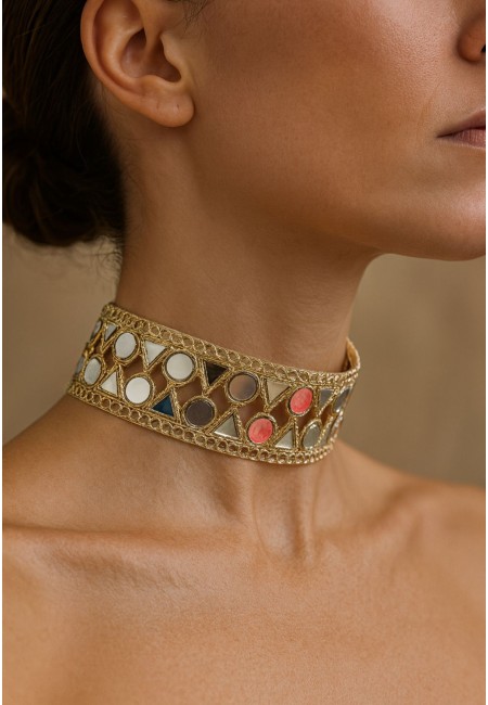 Choker dorado con espejitos de triángulos y círculos | Bluwer