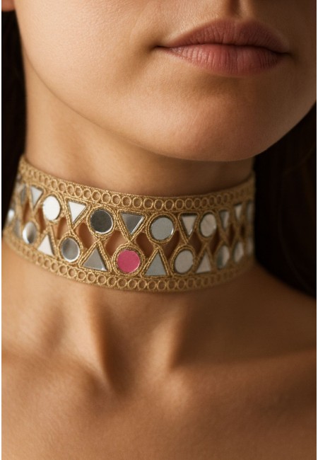 Choker dorado con espejitos de triángulos y círculos | Bluwer 2