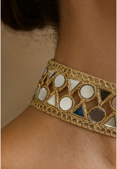 Choker dorado con espejitos de triángulos y círculos | Bluwer