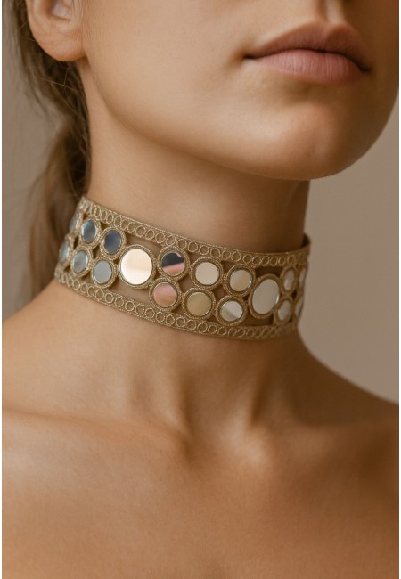 Choker dorado artesanal ancho con espejos | Bluwer 2